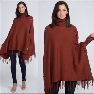 Lace up sleeve poncho sweater